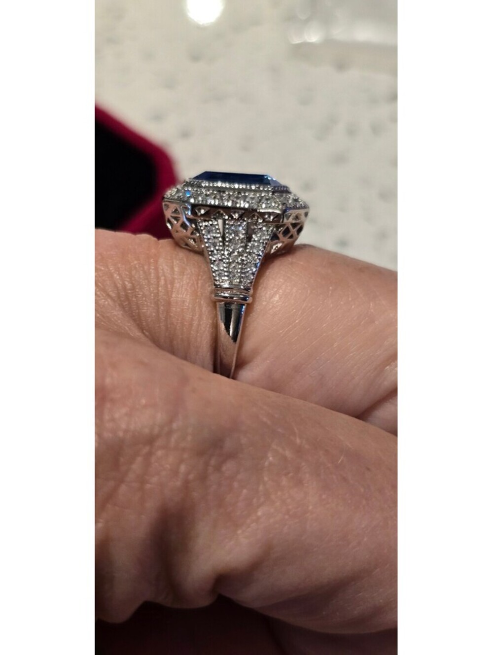 Lab Created Sapphire surrounded by White Sapphire sz 8 set in S925 - Picture 3 of 6